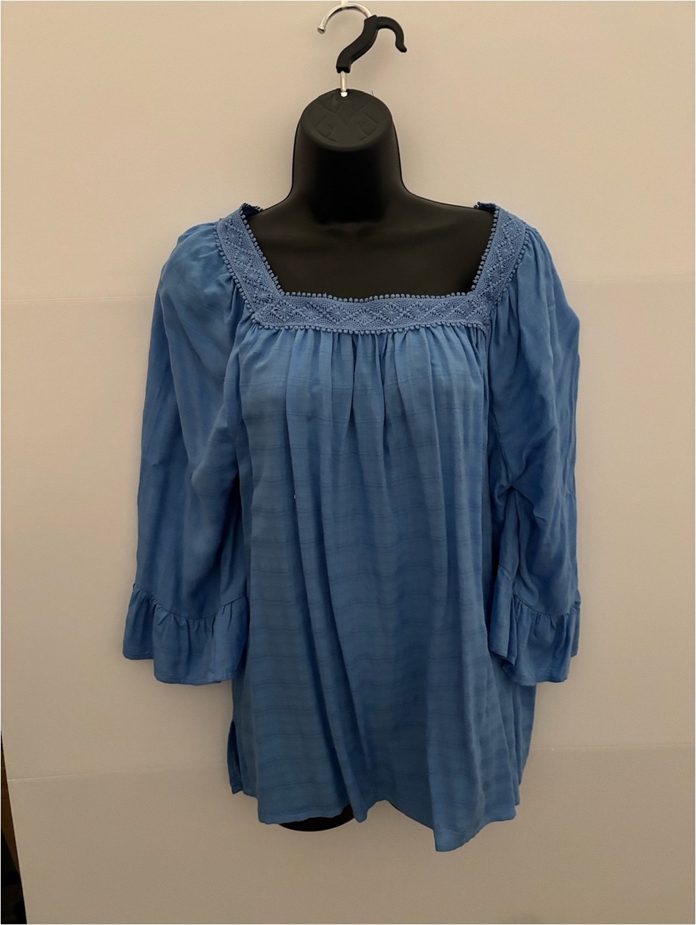By design Blue Women's Square-Neck Peasant Top, size M